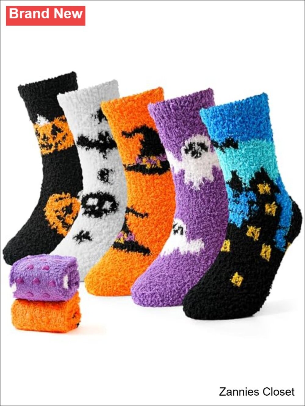 👻Moyel Kids Halloween Fuzzy Socks 5 Pairs Polyester Spandex Non-Slip